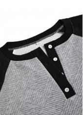 Light Grey Button Long Sleeve Split Neck Sweatshirt | thumb picture 