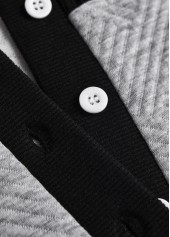 Light Grey Button Long Sleeve Split Neck Sweatshirt | thumb picture 