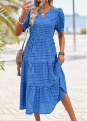 Blue Tummy Coverage Short Sleeve Split Neck Dress