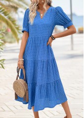 Blue Tummy Coverage Short Sleeve Split Neck Dress | thumb picture 