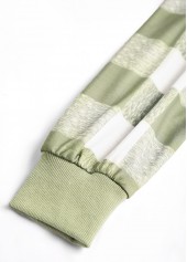 Light Green Patchwork Plaid Long Sleeve Round Neck Sweatshirt | thumb picture 