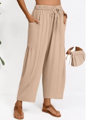 Light Coffee Wide Leg Elastic Waist High Waisted Pants