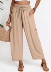 Light Coffee Wide Leg Elastic Waist High Waisted Pants | thumb picture 