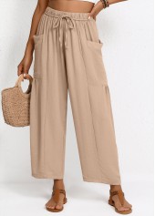 Light Coffee Wide Leg Elastic Waist High Waisted Pants | thumb picture 