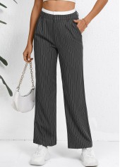 Grey Pocket Striped Straight Leg Zipper Fly Pants | thumb picture 