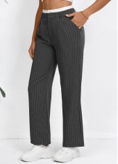 Grey Pocket Striped Straight Leg Zipper Fly Pants | thumb picture 