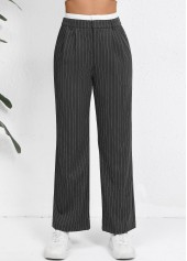 Grey Pocket Striped Straight Leg Zipper Fly Pants