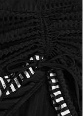 Contrast Binding Striped Black Tankini Set | thumb picture 