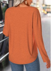 Terracotta Button Long Sleeve V Neck T Shirt | thumb picture 