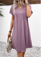 Dusty Purple Split A Line Short Sleeve Dress | thumb picture 