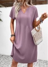 Dusty Purple Split A Line Short Sleeve Dress