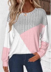 Light Grey Patchwork Long Sleeve Round Neck Sweatshirt