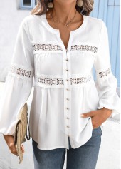 White Peplum Long Sleeve V Neck Shirt | thumb picture 