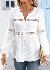 White Peplum Long Sleeve V Neck Shirt | thumb picture 