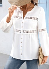 White Peplum Long Sleeve V Neck Shirt