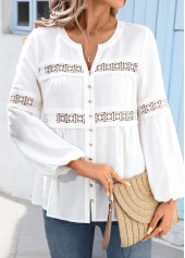 White Peplum Long Sleeve V Neck Shirt | thumb picture 