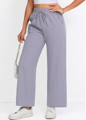 Grey Drawstring Straight Leg Elastic Waist High Waisted Pants | thumb picture 