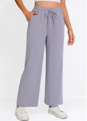 Grey Drawstring Straight Leg Elastic Waist High Waisted Pants | thumb picture 