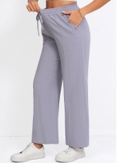 Grey Drawstring Straight Leg Elastic Waist High Waisted Pants | thumb picture 
