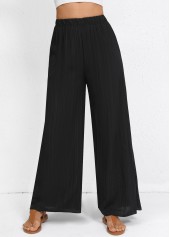 Wide Leg Elastic Waist High Waisted Black Pants