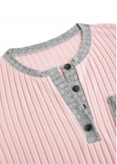 Light Pink Button Long Sleeve Split Neck Sweatshirt | thumb picture 