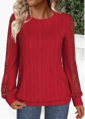 Red Lace Long Sleeve Round Neck Sweatshirt | thumb picture 