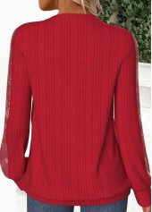Red Lace Long Sleeve Round Neck Sweatshirt | thumb picture 