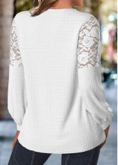 Raw White Lace Long Sleeve Split Neck Blouse