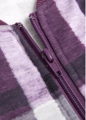 Purple Zipper Plaid Long Sleeve Stand Collar Jacket | thumb picture 