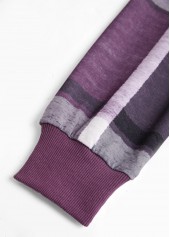 Purple Zipper Plaid Long Sleeve Stand Collar Jacket | thumb picture 