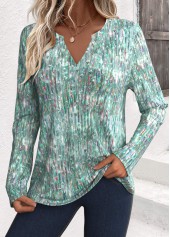 Sage Green Dazzle Colorful Print Long Sleeve T Shirt