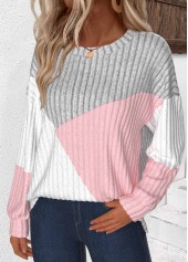 Plus Size Light Grey Patchwork Long Sleeve Sweatshirt | thumb picture 