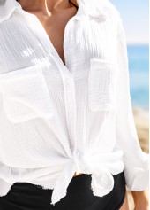 Button Long Sleeve White Pocket Cover Up | thumb picture 