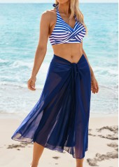 Chiffon Striped Detail Blue Bikini Set