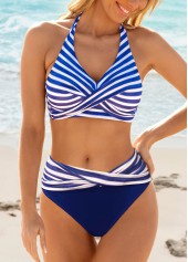 Chiffon Striped Detail Blue Bikini Set | thumb picture 
