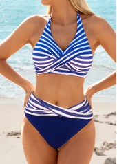 Chiffon Striped Detail Blue Bikini Set | thumb picture 