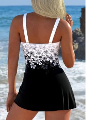Tie Floral Print Black One Piece Swimdress | thumb picture 