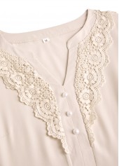 Beige Embroidery Long Sleeve Split Neck Blouse | thumb picture 