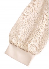 Beige Embroidery Long Sleeve Split Neck Blouse | thumb picture 