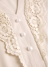 Beige Embroidery Long Sleeve Split Neck Blouse | thumb picture 