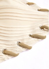 Eyelet Tie Beige Jacquard Bikini Set | thumb picture 