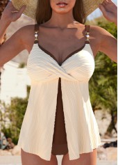 Jacquard Criss Cross Beige Tankini Set