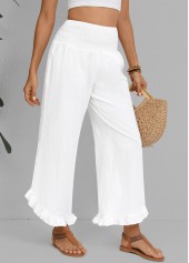 Wide Leg Elastic Waist White High Waisted Pants | thumb picture 