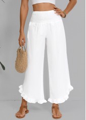 Wide Leg Elastic Waist White High Waisted Pants | thumb picture 