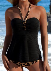 Jacquard Patchwork Leopard Black Tankini Set