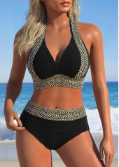 Jacquard Tie Black Patchwork Bikini Set