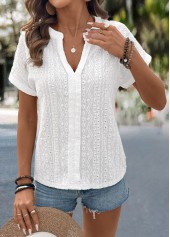 White Lace Short Sleeve Split Neck Blouse | thumb picture 