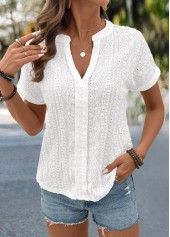 White Lace Short Sleeve Split Neck Blouse | thumb picture 