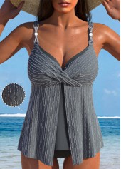 Criss Cross Jacquard Grey Tankini Set