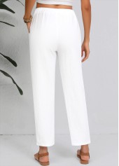 White Straight Leg Elastic Waist High Waisted Pants | thumb picture 